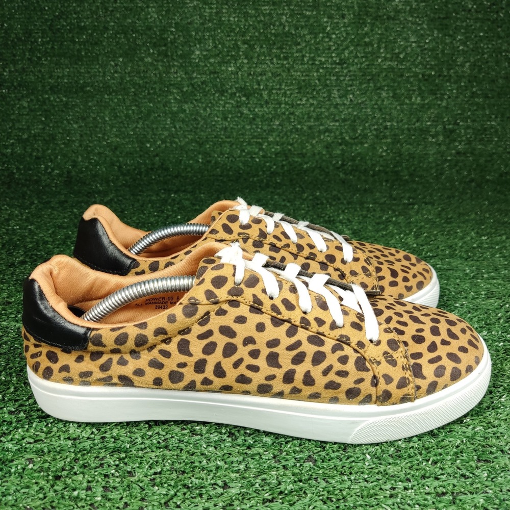 Bamboo Sneakers Women 8 Tan Leopard Power-03 Low Top Lace Up Animal Print Canvas